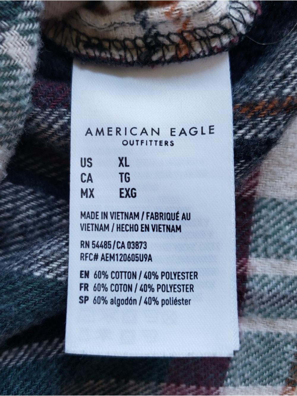 American Eagle Plaid Shirt in Navy, Green & Burgundy - Picture 4 of 7